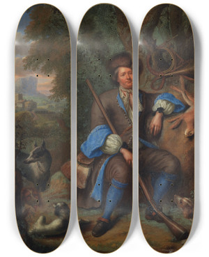 Triptych art skateboard deck of Pieter Leermans A Hunter by Pieter Leermans (1635-1706)