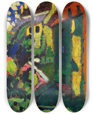 Triptych art skateboard deck of Wassily Kandinsky Treppe Zum Schloss Murnau by Wassily Kandinsky (1866-1944)