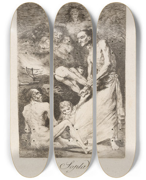Triptych art skateboard deck of Francisco De Goya Sopla Blow by Francisco de Goya (1746-1828)