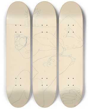 Triptych art skateboard deck of Mikul Galanda Odpovajci I by Mikulas Galanda (1895-1938)