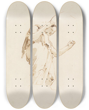 Triptych art skateboard deck of Giovanni Battista Tiepolo Standing Woman Holding A Hoop by Giovanni Battista Tiepolo (1696-1770)
