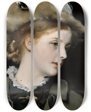 Triptych art skateboard deck of Karl Gussow Portrait Of A Lady by Karl Gussow (1843-1907)