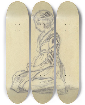 Triptych art skateboard deck of Jakob Frchtegott Dielmann Kniendes Mdchen Mit Gesenktem Kopf Im Profil Nach Links by Jakob Furchtegott Dielmann (1809-1885)
