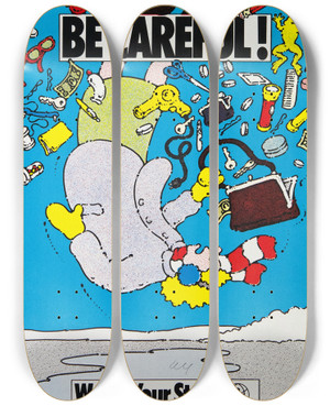 Triptych art skateboard deck of National Institutes Of Health Be Careful by National Institutes Of Health (1887)