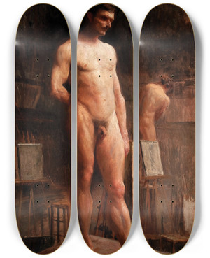 Triptych art skateboard deck of Eliseu Visconti Nu Masculino De Frente by Eliseu Visconti (1866-1944)