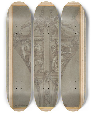 Triptych art skateboard deck of Orazio Samacchini Study For The Decoration Of A Vault by Orazio Samacchini (1532-1577)