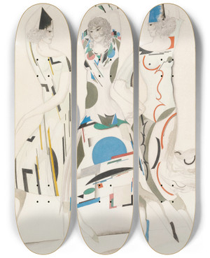 Triptych art skateboard deck of Sergey Chekhonin Costume Design For Humoresque by Sergey Chekhonin (1878-1936)