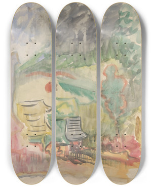 Triptych art skateboard deck of Arnold Peter Weiszkubnan Dedinsk Motv by Arnold Peter Weisz-Kubnan (1898-1944)