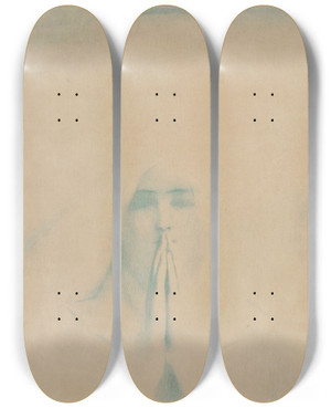 Triptych art skateboard deck of Fernand Khnopff Le Silence De La Neige by Fernand Khnopff (1858-1921)