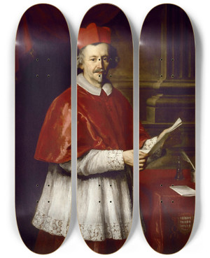 Triptych art skateboard deck of Jacob Ferdinand Voet Cardinal Giulio Spinola by Jacob Ferdinand Voet (1639-1700)