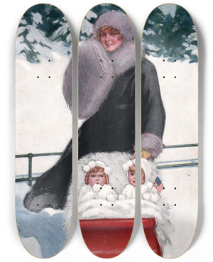 Triptych art skateboard deck of William Ely Hill Made In America by William Ely Hill (1887-1962)