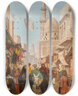 Triptych art skateboard deck of Georg Macco Khan Elkhalili Cairo by Georg Macco (1863-1933)