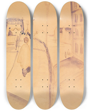 Triptych art skateboard deck of August Macke Viktoriabrcke Im Abendglhen by August Macke (1887-1914)
