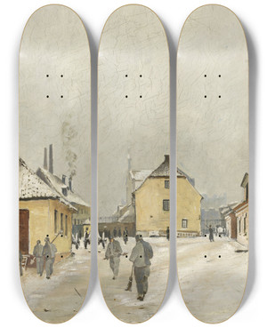 Triptych art skateboard deck of Edvard Diriks From The Jail At Akerhus by Edvard Diriks (1855-1930)