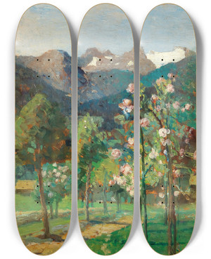 Triptych art skateboard deck of Tina Blau Altaussee by Tina Blau (1845-1916)