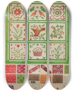 Triptych art skateboard deck of Edith Magnette Quilt For Bedspread by Edith Magnette (20-)