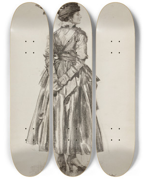 Triptych art skateboard deck of Jzef Mehoffer Study Vi Portrait Of The Artists Wife From The Revue Mods Series by Jozef Mehoffer (1869-1946)