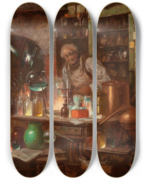 Triptych art skateboard deck of Charles Louis Mller The Chemist by Charles Louis Muller (1815-1892)