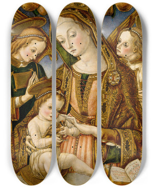 Triptych art skateboard deck of Vittore Crivelli Madonna And Child With Two Angels by Vittore Crivelli (1440-1501)