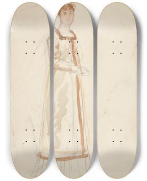 Triptych art skateboard deck of Edwin Austin Abbey Sketch Of A Woman Study For A Play by Edwin Austin Abbey (1852-1911)