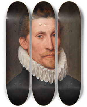 Triptych art skateboard deck of Frans Pourbus The Elder Portrait Of A Gentleman Bustlength In A White Ruff by Frans Pourbus The Elder (1523-1584)
