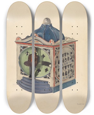 Triptych art skateboard deck of Florian Rokita Toy Bank by Florian Rokita