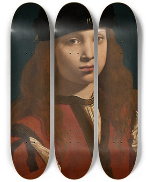 Triptych art skateboard deck of Giovanni Antonio Boltraffio Portrait Of A Youth by Giovanni Antonio Boltraffio (1466-1516)