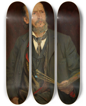 Triptych art skateboard deck of Fredrik Kolst Portrait Of The Painter Amaldus Nielsen by Fredrik Kolsto (1860-1945)