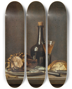 Triptych art skateboard deck of Pehr Hillestrm Still Life_2 by Pehr Hillestrom (1732-1816)