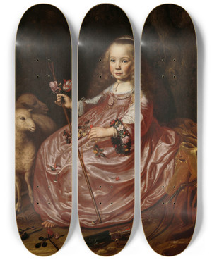 Triptych art skateboard deck of Dirck Dircksz Van Santvoort Portrait Of Clara Alewijn by Dirck Dircksz Van Santvoort (1610-1680)