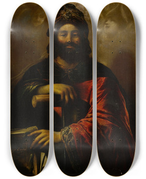 Triptych art skateboard deck of Claude Vignon The Prophet Isaiah by Claude Vignon (1593-1670)