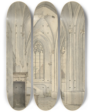 Triptych art skateboard deck of Gerrit Lamberts Interieur Van De Kerk Van Rhenen by Gerrit Lamberts (1776-1850)