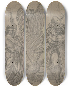 Triptych art skateboard deck of Ferdinand Fellner The Witch Of Endor_1 by Ferdinand Fellner (1799-1859)