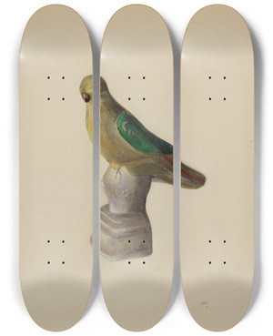 Triptych art skateboard deck of Mina Lowry Chalkware Parrot by Mina Lowry (1894-1942)