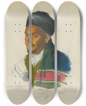 Triptych art skateboard deck of Alexandre Jacovleff Portrait Of Haji Mohamed Hachem by Alexandre Jacovleff (1887-1938)