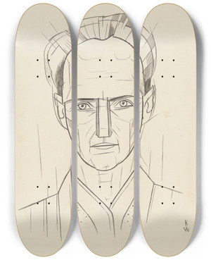 Triptych art skateboard deck of Karl Wiener Mnnliches Portrt_5 by Karl Wiener (1901-1949)
