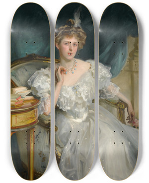 Triptych art skateboard deck of John Singer Sargent Mrs William George Raphael by John Singer Sargent (1856-1925)