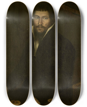 Triptych art skateboard deck of Nikolay Argunov Portrait Of A Man With A Goose Quill In His Hand_2 by Nikolay Argunov (1771-1829)