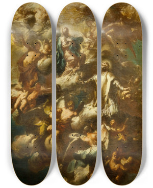 Triptych art skateboard deck of Giovanni Domenico Ferretti Saint Philip Neri In Glory by Giovanni Domenico Ferretti (1692-1768)