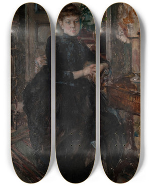 Triptych art skateboard deck of Akseli Gallenkallela Portrait Of Mary Slr The Artists Fiance by Akseli Gallen Kallela (1865-1931)
