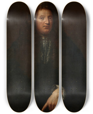 Triptych art skateboard deck of Caspar Jacob Van Opstal The Younger Jan Karel Nicolaas Van Hove Dean Of The Guild Of Saint Luke by Caspar Jacob Van Opstal The Younger (1654-1717)