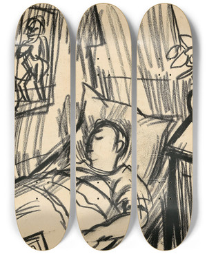 Triptych art skateboard deck of Rudolf Wacker Trumer by Rudolf Wacker (1893-1939)