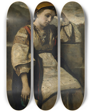 Triptych art skateboard deck of Jeanbaptistecamille Corot Reverie by Jean-Baptiste-Camille Corot (1796-1875)