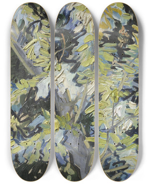 Triptych art skateboard deck of Vincent Van Gogh Acacia In Flowers by Vincent van Gogh (1853-1890)