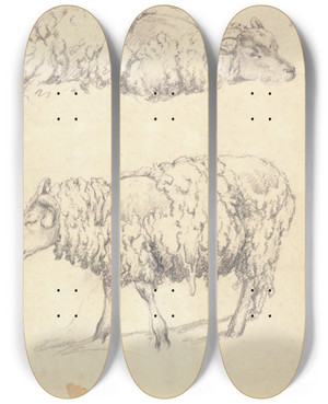 Triptych art skateboard deck of Robert Hills The Shearing by Robert Hills (1769-1844)