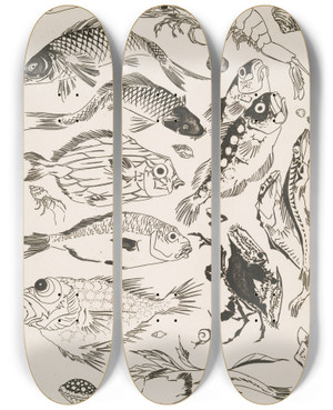 Triptych art skateboard deck of Flix Bracquemond Poissons by Felix Bracquemond (1833-1914) Triptych art skateboard deck of Flix Bracquemond Poissons by Felix Bracquemond (1833-1914)