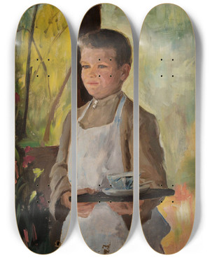 Triptych art skateboard deck of Jan Cigliski Little Cook by Jan Ciaglinski (1858-1913)