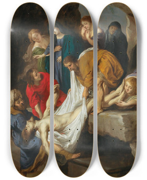 Triptych art skateboard deck of Victor Wolfvoet The Entombment Of Christ by Victor Wolfvoet (1612-1652)