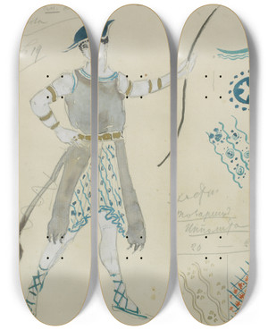 Triptych art skateboard deck of Lon Bakst Costume Design For Hyppolite by Leon Bakst (1866-1924)