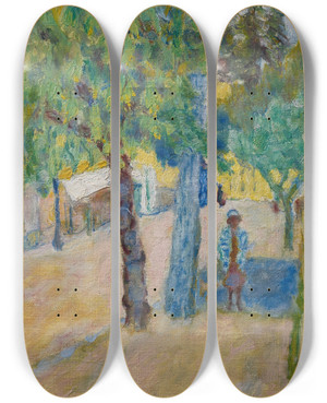 Triptych art skateboard deck of Pierre Bonnard Personnage Sous Un Arbre by Pierre Bonnard (1867-1947)